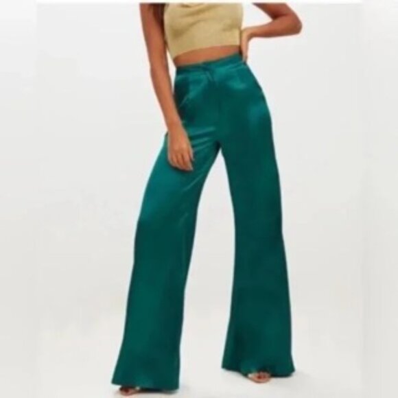 NWT Jason Wu Emerald Green Satin Wide Leg Pants Size 4 - Picture 1 of 8